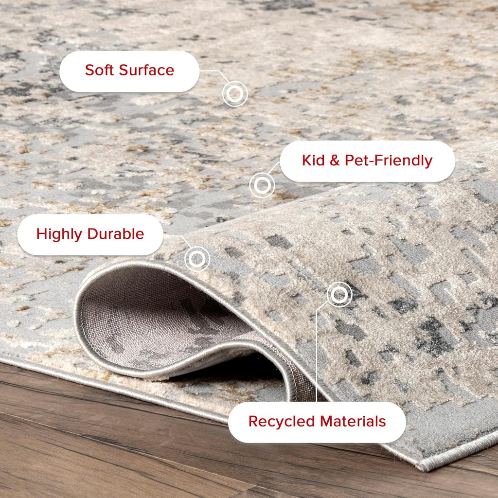 Chastin Beige Abstract Power Loomed Area Rug, Oval 5' x 8'