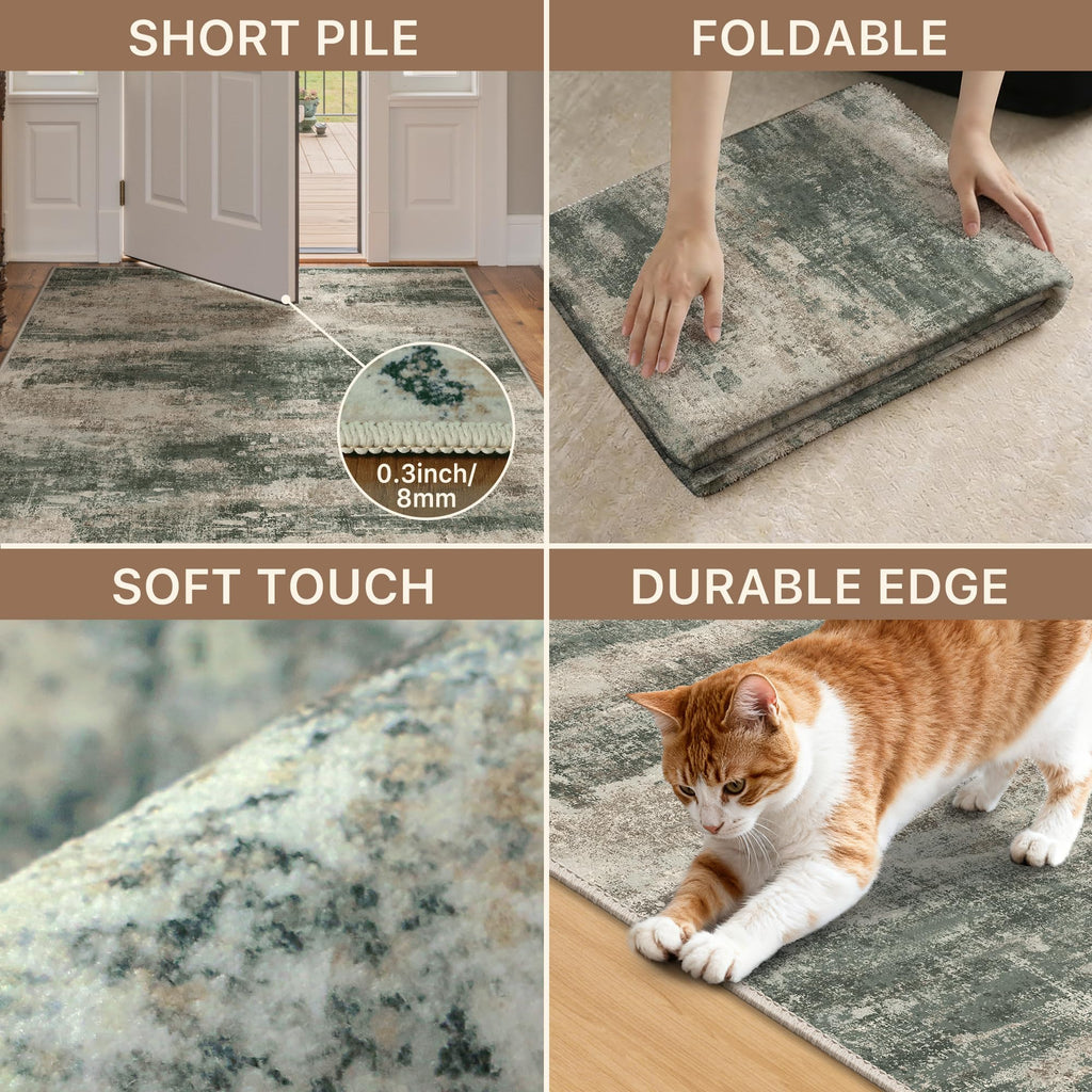 2'6"x8' Runner Rug Non Slip Washable Entryway Sage Sand