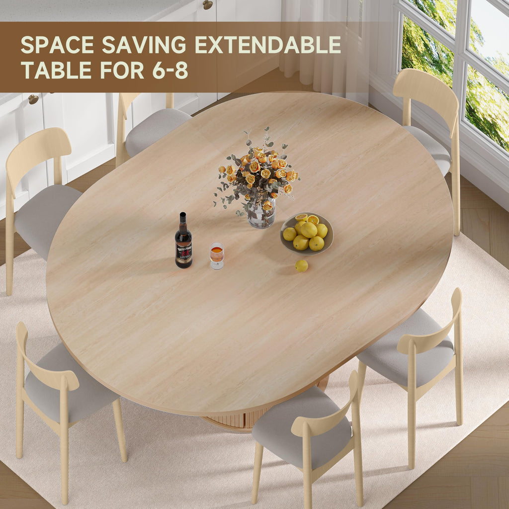 47"-63" Extendable Round Dining Table for 4-8 with Storage, Mid Century Modern Farmhouse Wood Oval Dinner Table with