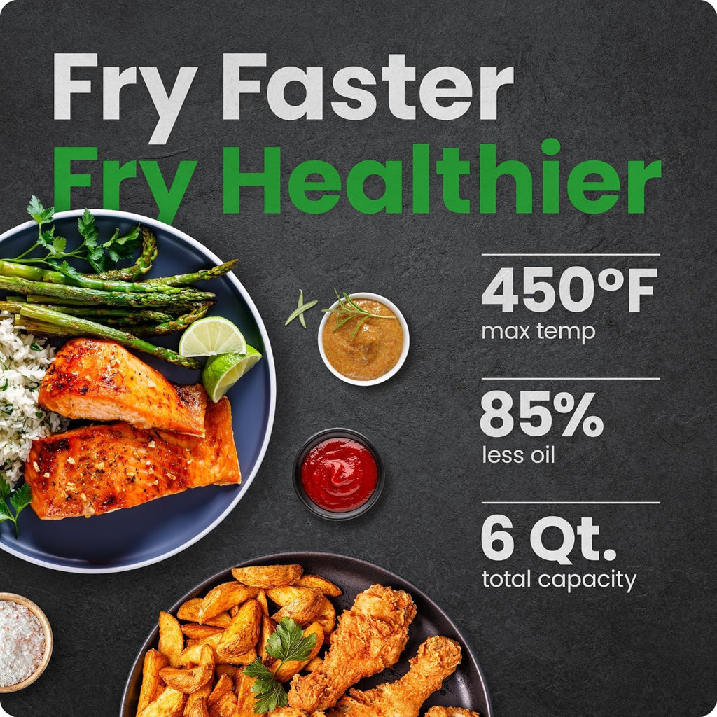 6 Quart Dual Basket Air Fryer Oven with Easy View Windows, Sync Finish, Hi-Fry, Auto Shutoff, 2 Independent 3Qt