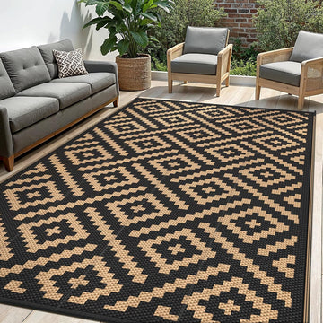 Outdoor Rug, Waterproof Plastic Rugs, Black Brown