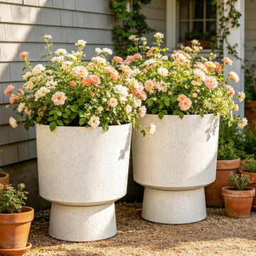 Autodaya 16.75" Urn-Style Planters Set of 2, White Terrazzo Pedestal