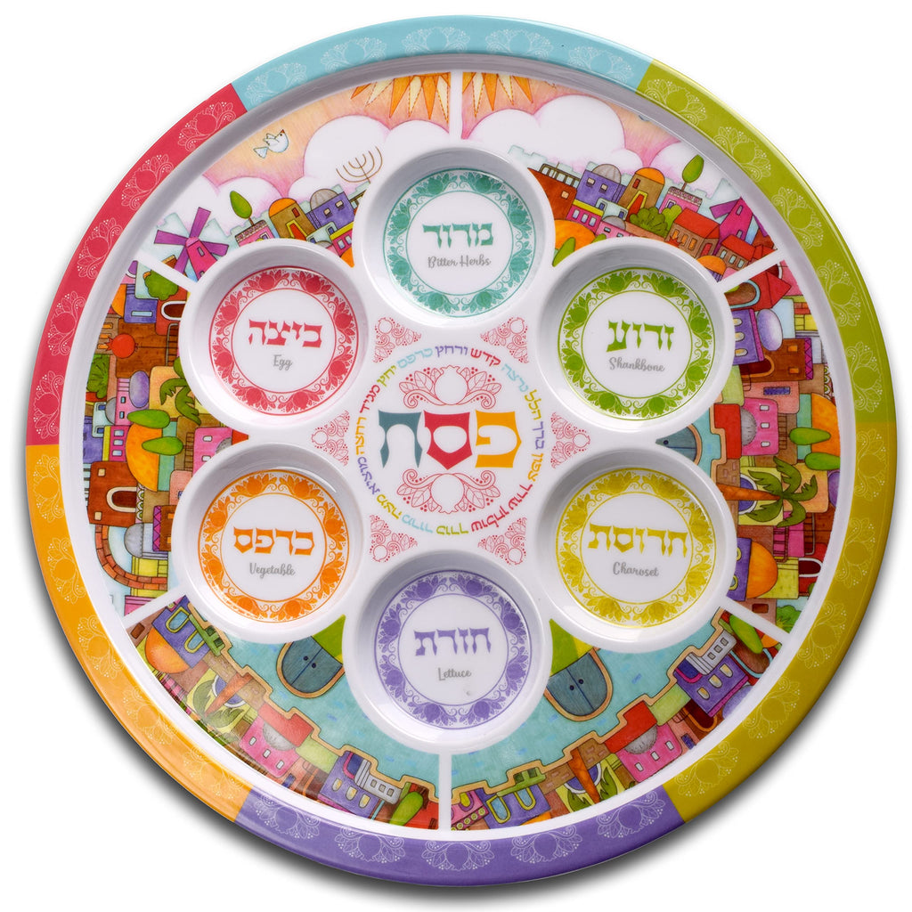 Seder Plate for Passover - Melamine 12" Passover Seder Plate - Multicolored Passover Plate - 6 Pack