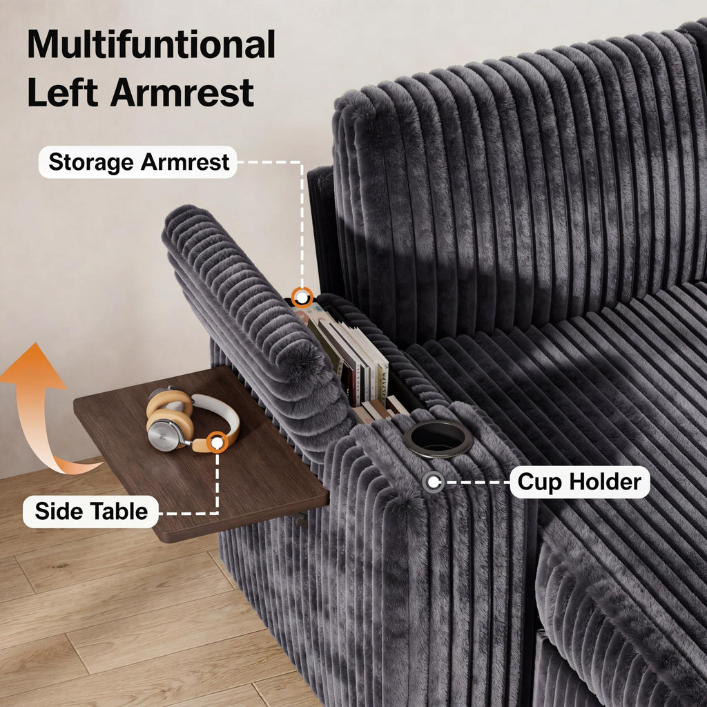 108" Modular Sectional Sleeper Sofa with Pull Out Bed, 4 Seat Plush Corduroy U Shaped Couch with USB Ports|Cup