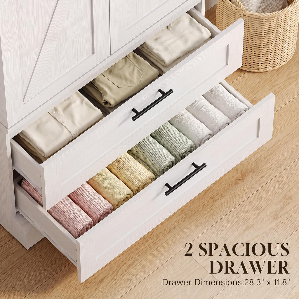 70.9" Wooden Armoire Wardrobe Closet with Sensor Light(White)