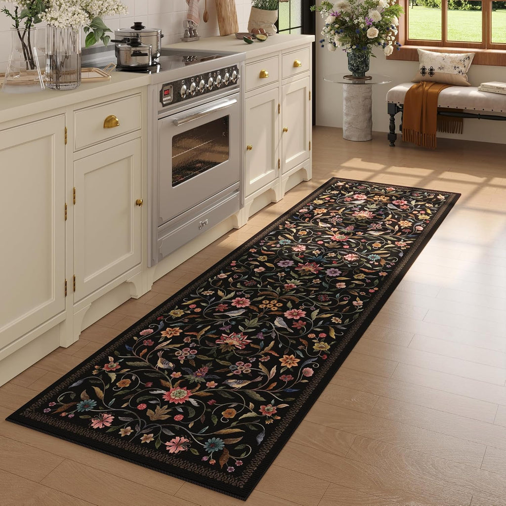 Vintage Medallion Floral Washable Runner Rug 2'7"x8', Non-Slip Low Pile Soft Carpet