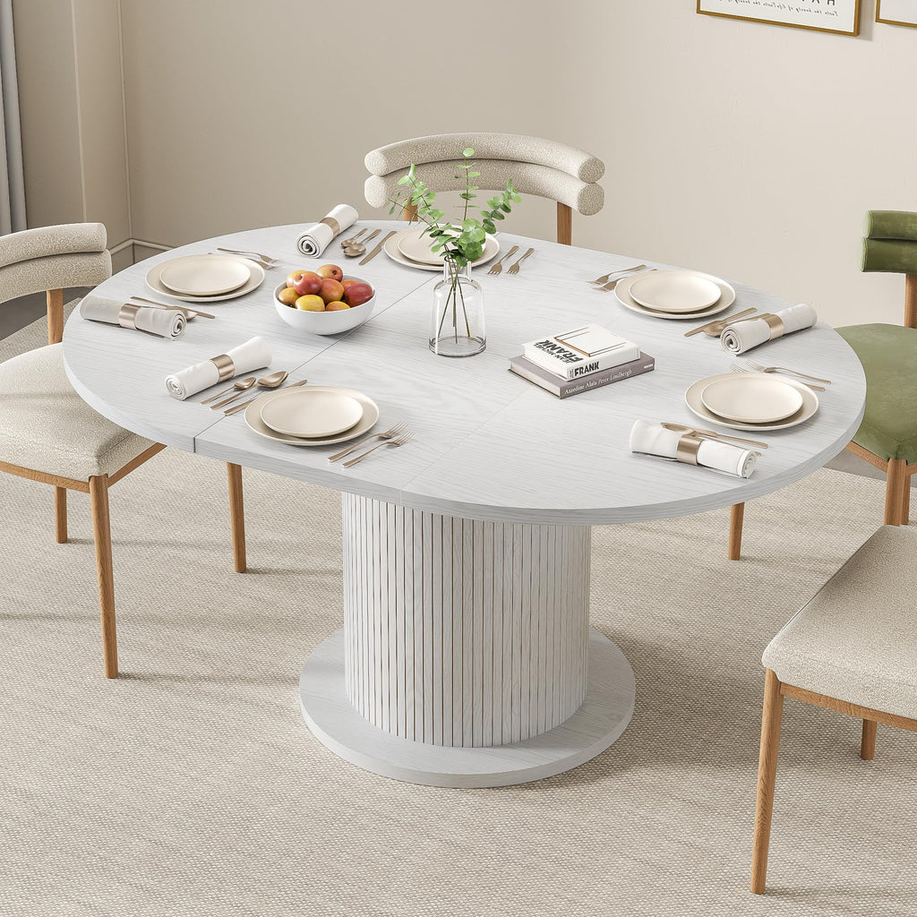 43.3 inch 59 inch Adjustable Size Round Dining Table for 4 6, Unique Design Modern Farmhouse Kitchen Table, Circle