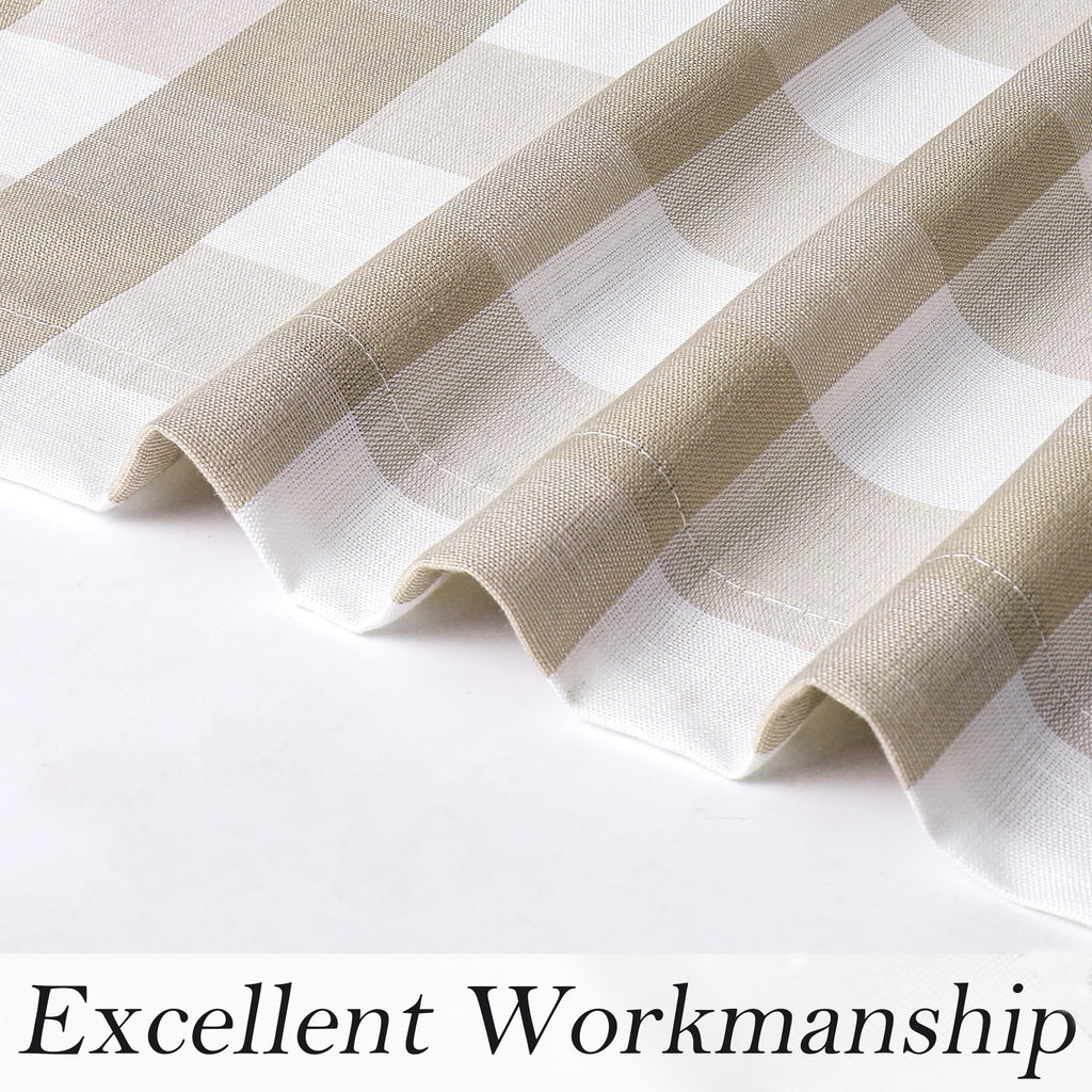 Beige Buffalo Plaid Semi Sheer Grommet Curtains 84 Inch Length