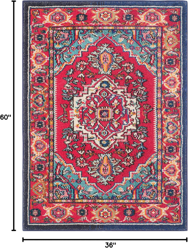 Monaco Collection Accent Rug - 3' x 5', Red & Turquoise, Boho Oriental Medallion Design, Non-Shedding & Easy Care