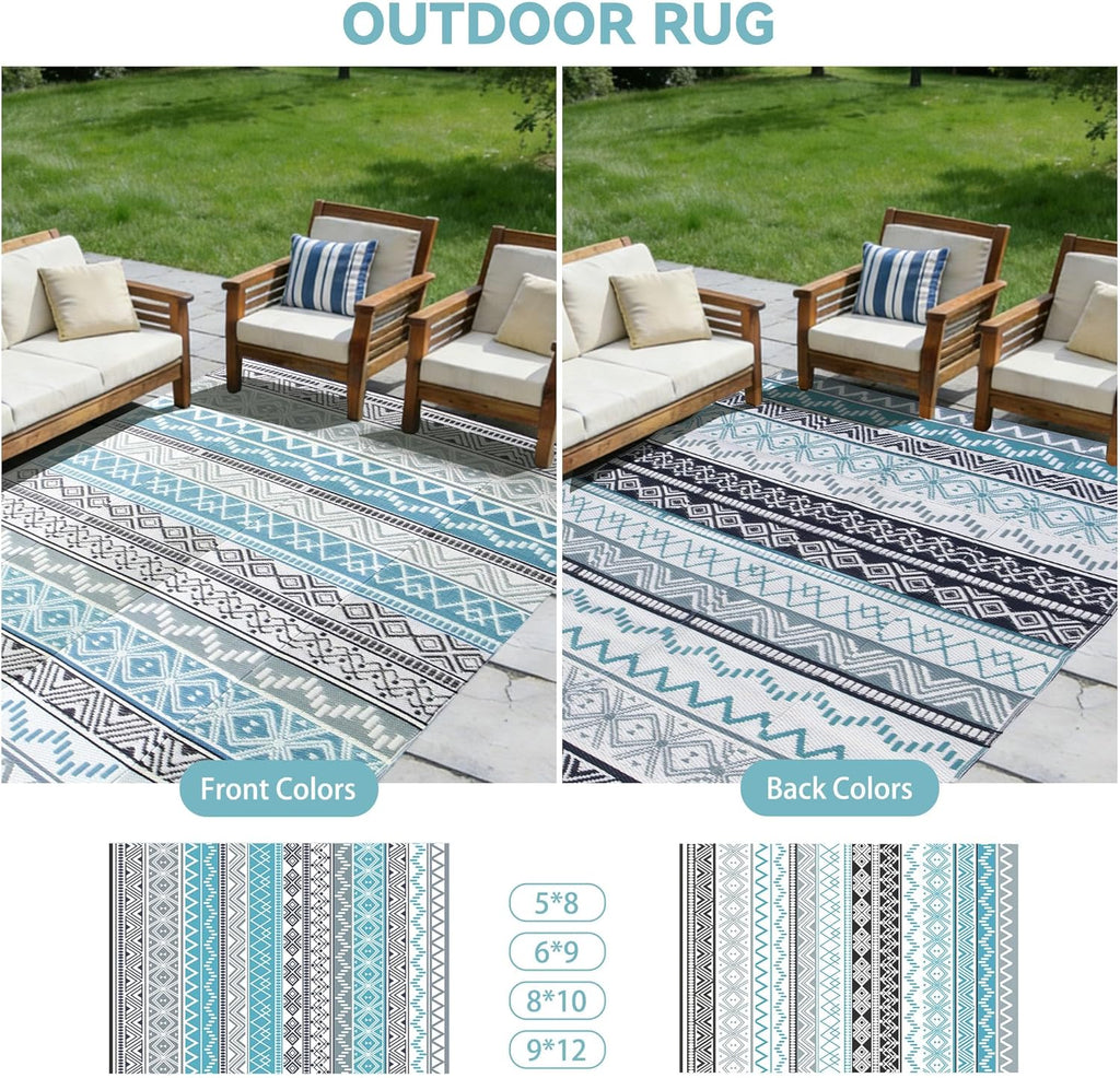 Outdoor Rug, Plastic Rug, Blue & Grey