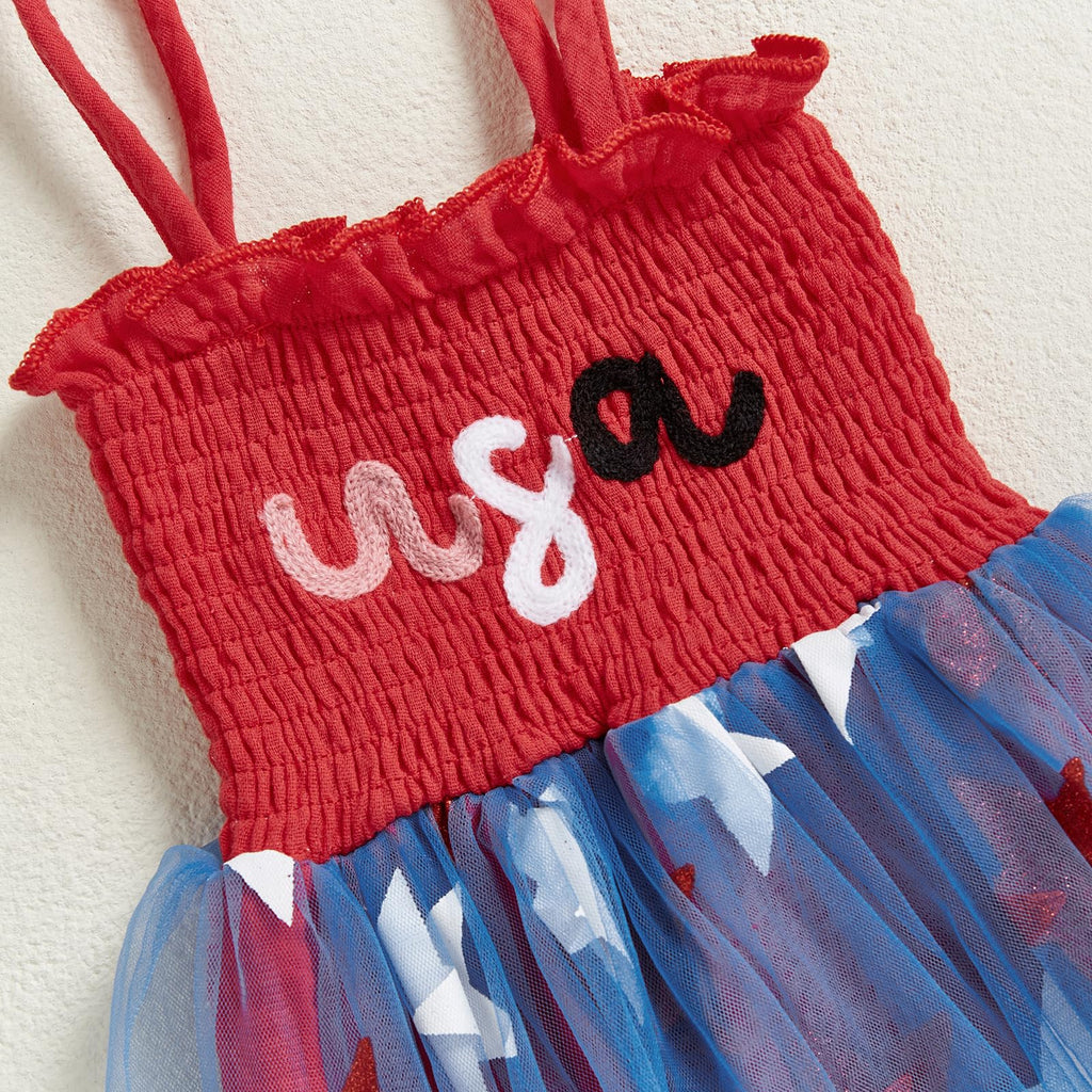 Newborn Infant 4th Fourth of July Baby Girl Outfits Bubble Romper White Red and Blue Clothes+Headband (USA Star Red