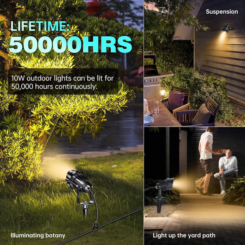 10W LED Landscape Lights 12V Outdoor Spotlight with Connectors Low Voltage Landscape Lighting Warm White Waterproof
