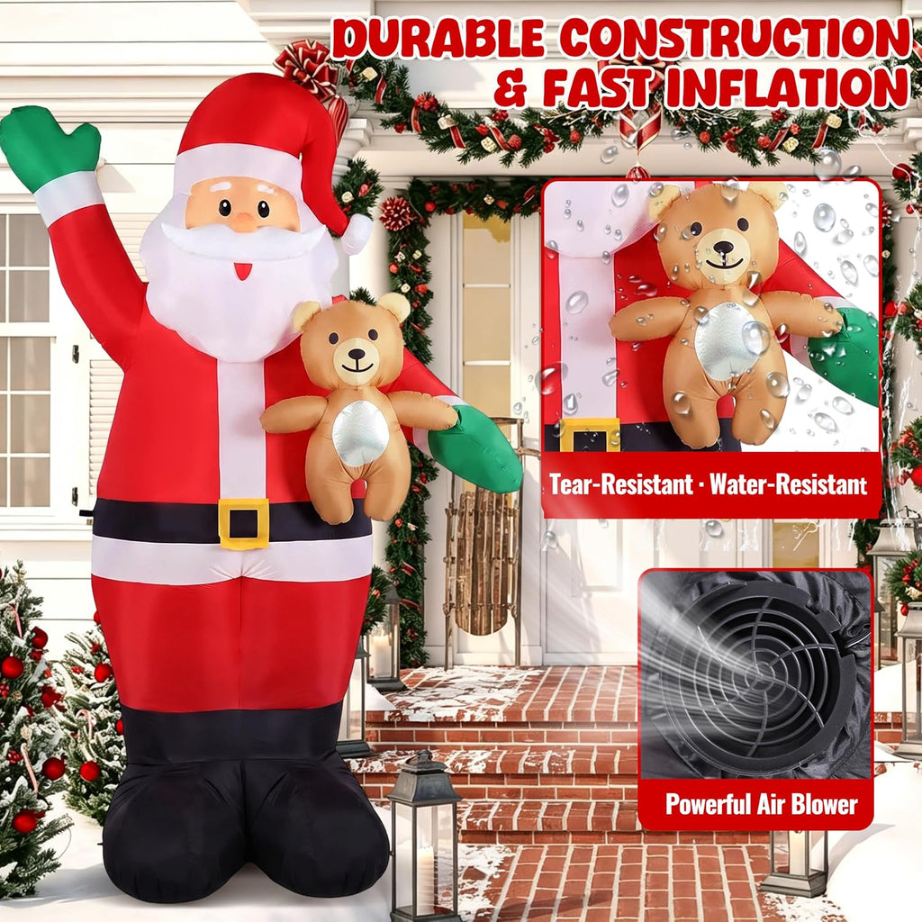 8.5FT Christmas Inflatable Santa Hold Bear, Blow Up Christmas Outdoor Decoration Built in LED Lights, Holiday Xmas