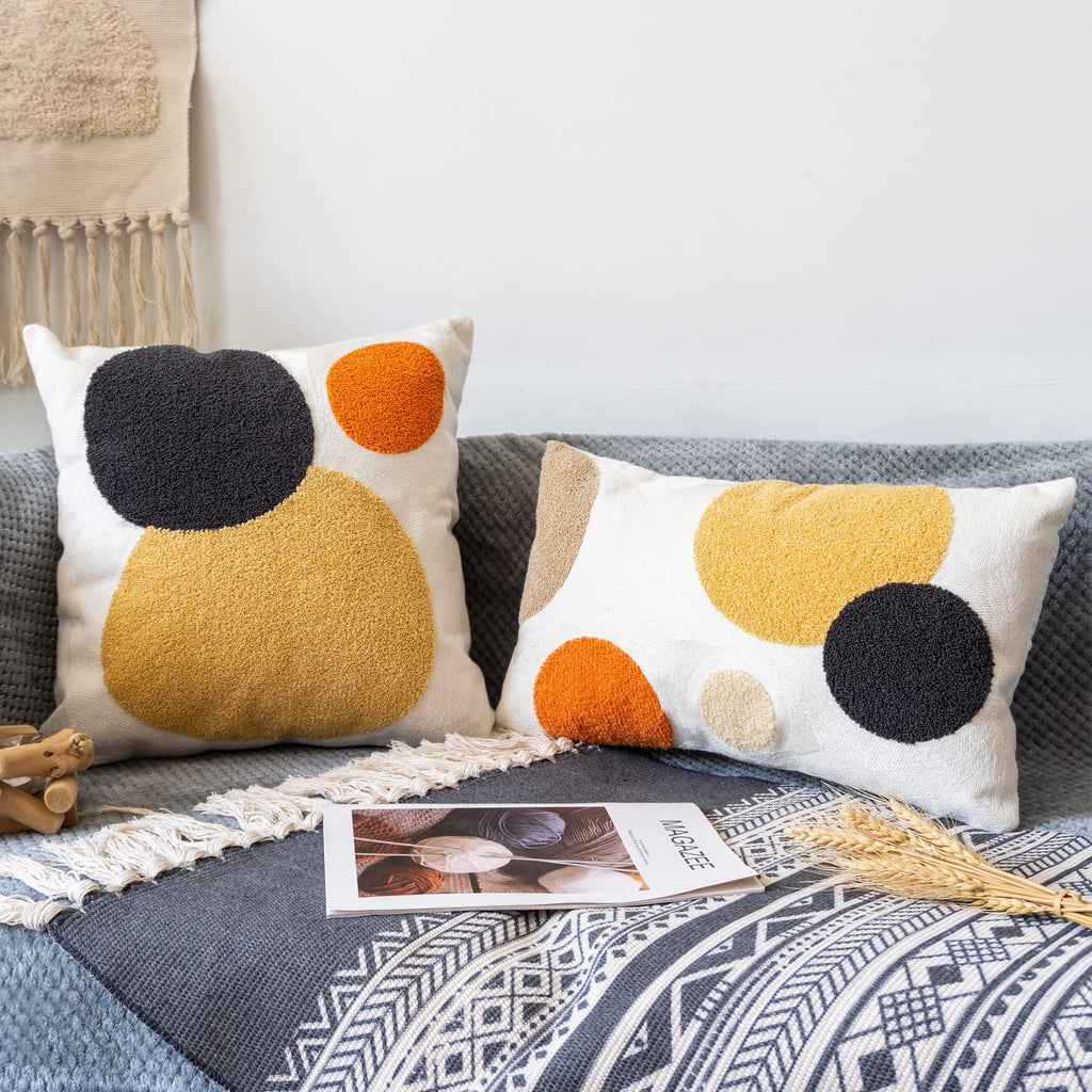 Lumbar Throw Pillow Cover, Boho Tufted Mid Century Rectangle Pillowcase for Modern Bedroom Living Room, Abstract
