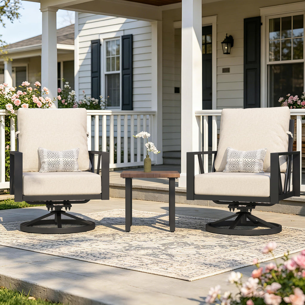 Patio Swivel Rocking Chairs Set of 2 with 6 Inch Cushion, Beige