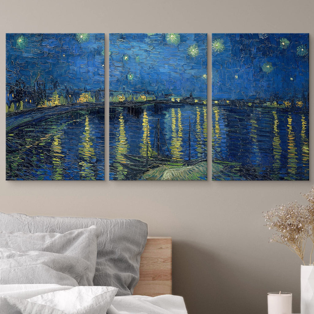 Canvas Print Wall Art Set Starry Night Over The Rhone by Vincent Van Gogh Nature Wilderness Illustrations Fine Art