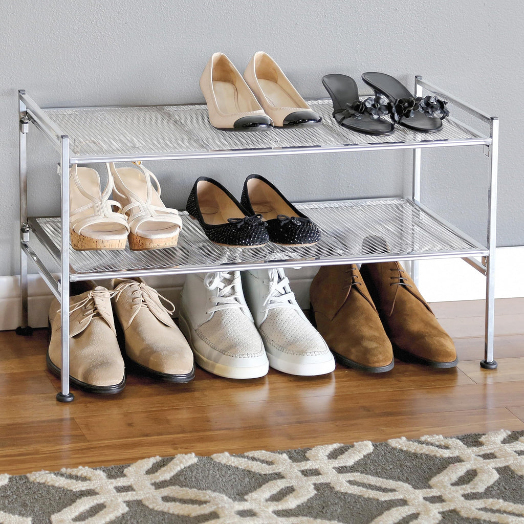 Sturdy Freestanding Storage Shelf, Closet, Entryway, Dorm Room Organizer Stackable Durable Metal Shoe Rack Silver