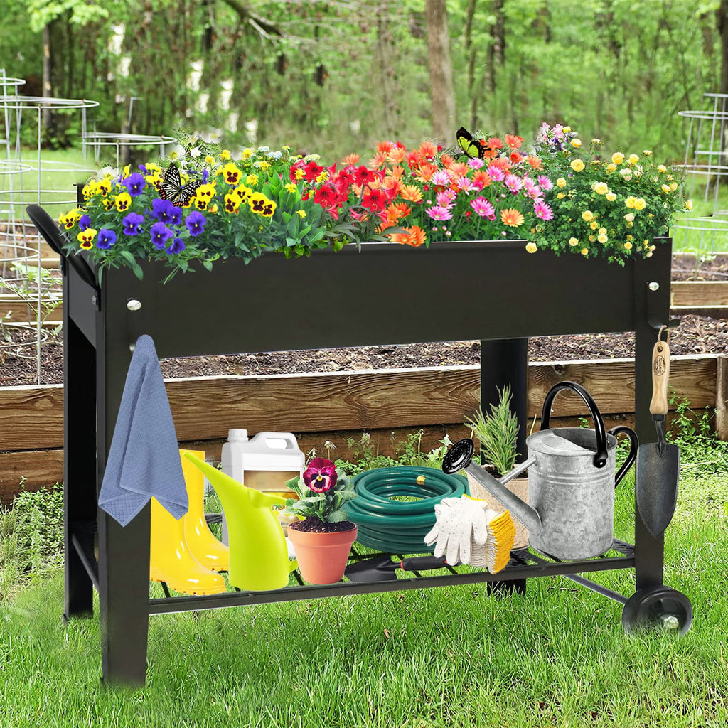 Raised Garden Planter Beds with Wheels Legs, Large Planters Box for Indoor Outdoor Plants, Metal Galvanized Elevated