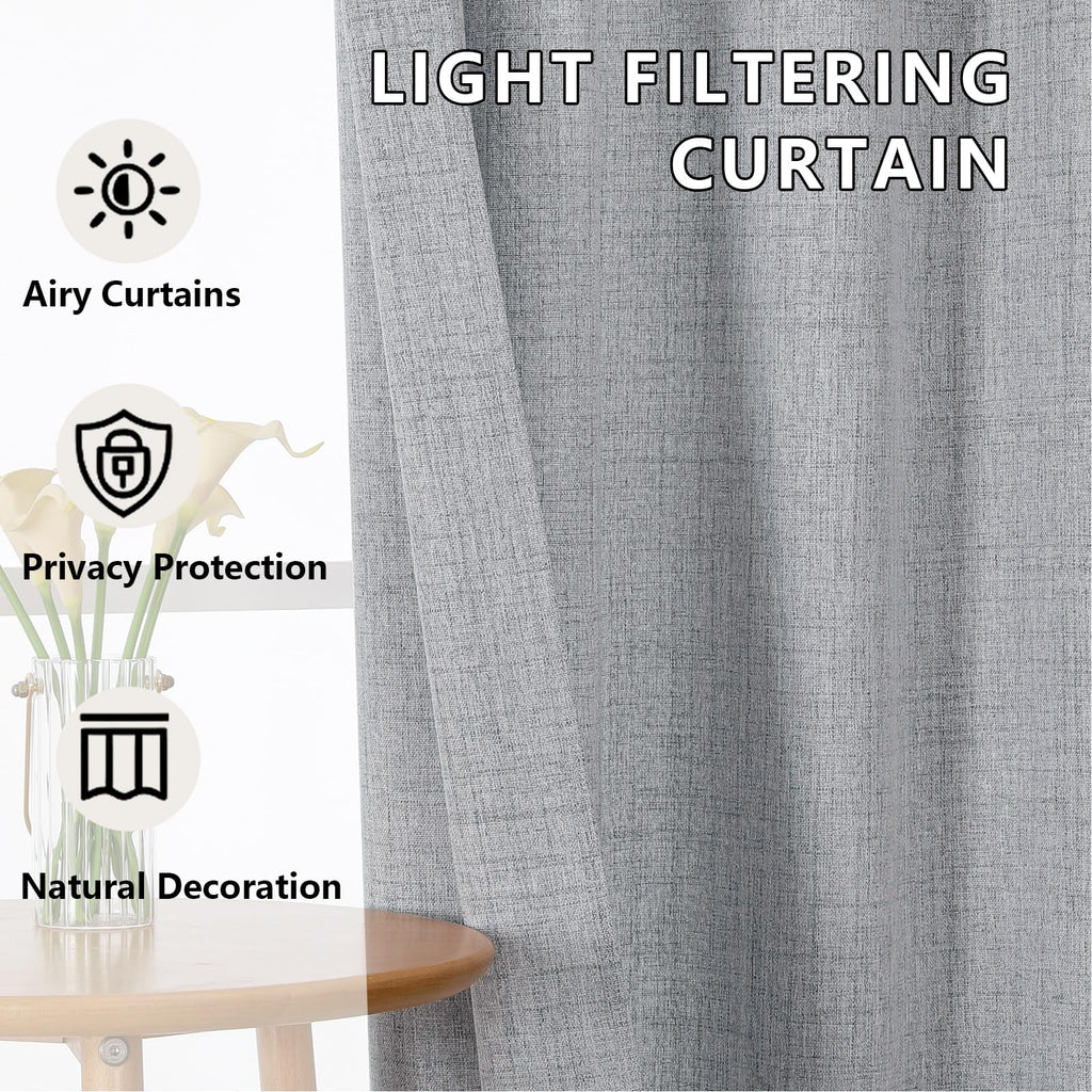 Grey Curtains 45 Inch Length 2 Pcs, Airy Privacy Light Filtering Window Decors Kitchen Curtains, Modern Aesthetic