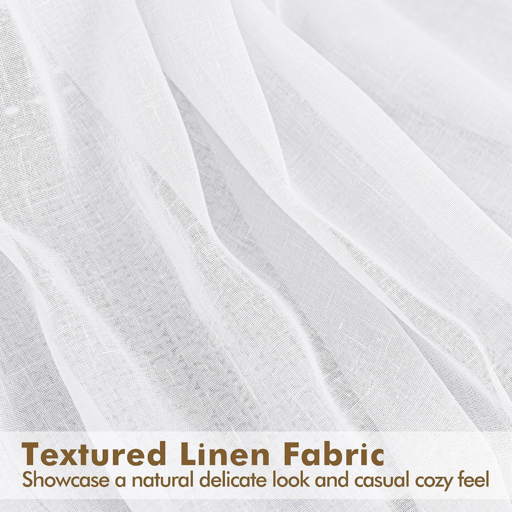 Semi Voile White Sheer Outdoor Curtains 4 Pcs 54x108 In | Light Filtering, Grommet Top Faux Linen Outdoor Dining