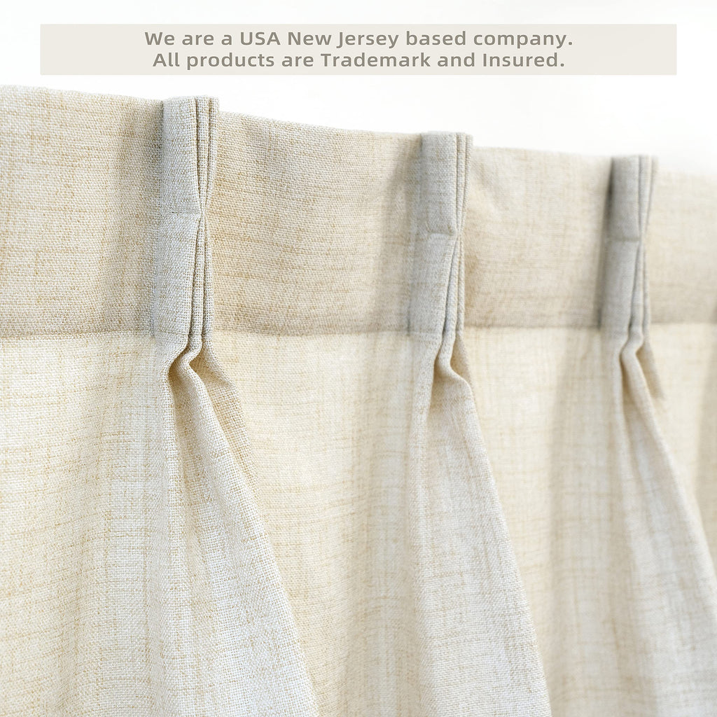 Pinch Pleat Valance Window Faux Linen Textured Solid Beige Valance 16 Inch Light Filtering Farmhouse Linen Curtain