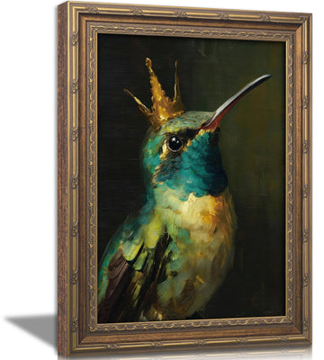 Vintage Gold Framed Canvas Wall Art Whimsical Hummingbird Painting Picture Wall Decor Boho Bird Poster Print Artwork