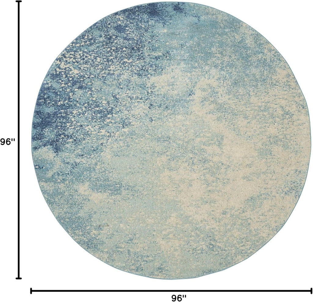 Home Passion Navy/Light Blue 8' x Round Area-Rug, Modern, Abstract, Easy-Cleaning, Non Shedding, Bed