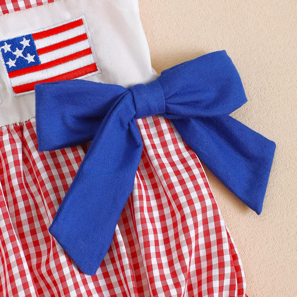 Baby Girl 4th of July Outfit American Flag Embroidery Bubble Romper Fourth of July Onesie Independence Day Outfits