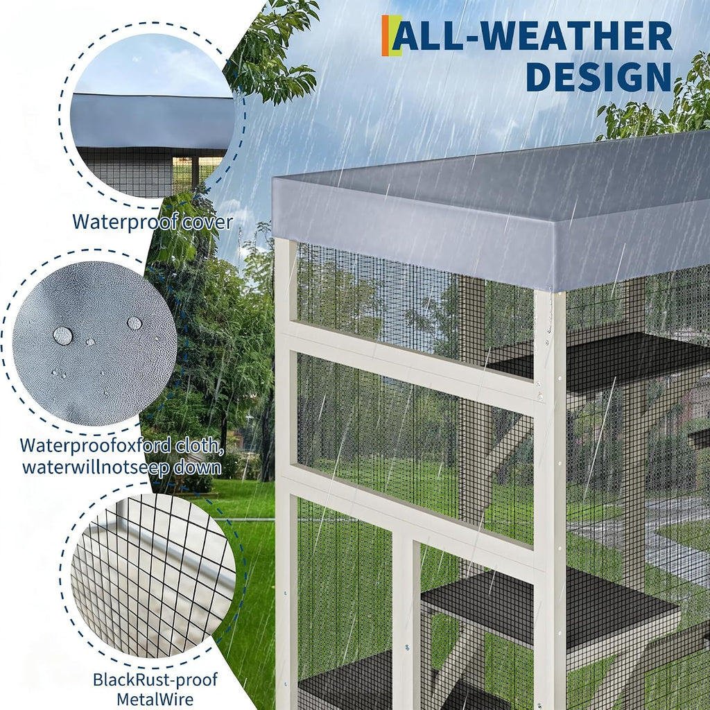 Large Outdoor Cat Enclosure Catio w/ 5 Platforms & 2 Napping House