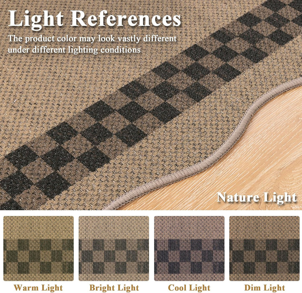 Hallway Runner Rug, Non Slip Faux Jute Runners Checked