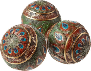 Peacock-Feathered Orbs Decorative Accent Balls: Set of Three