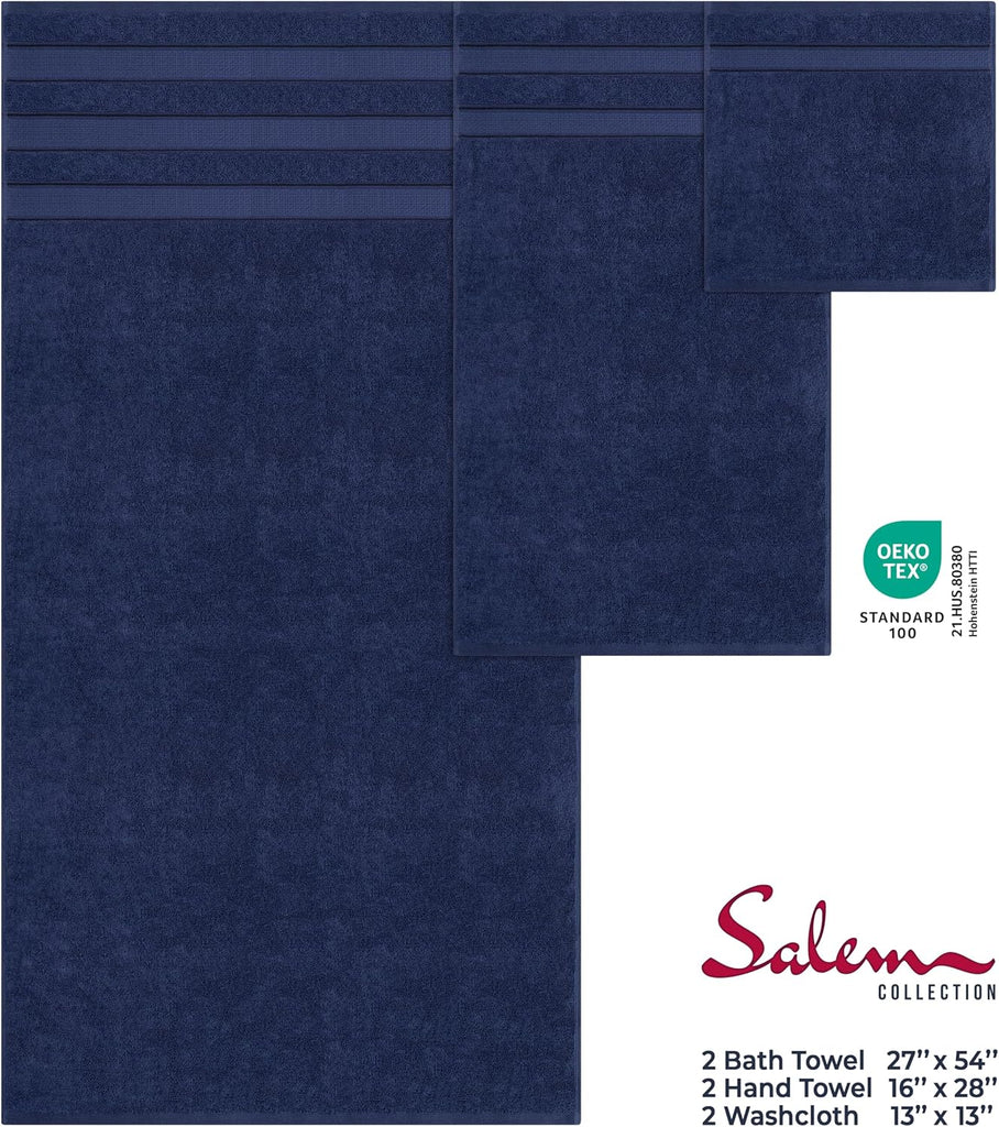 Soft Linen Salem Turkish Bath Towel Set, 100% Cotton 600 GSM 6 Piece Towels , 2 Bath Towels 2 Hand Towels 2