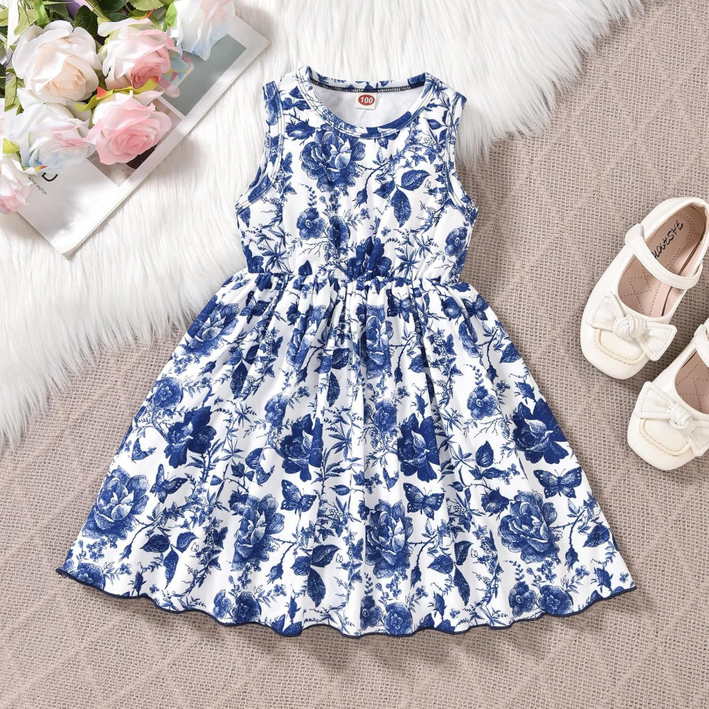 Toddler Little Girls Dress And Cardigan Sets 2 Piece Floral Print Sleeveless Dress and Long Sleeve Cardigan Set