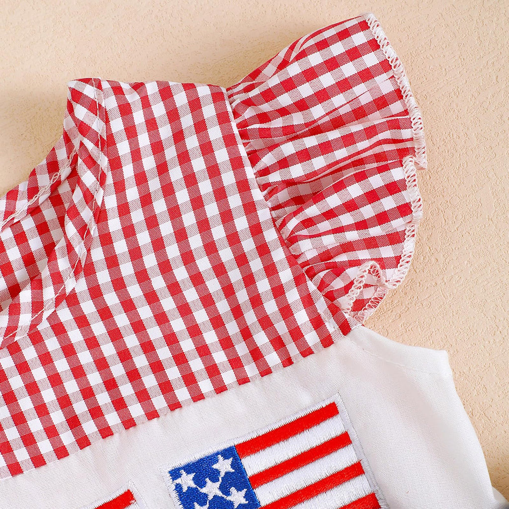 Baby Girl 4th of July Outfit American Flag Embroidery Bubble Romper Fourth of July Onesie Independence Day Outfits