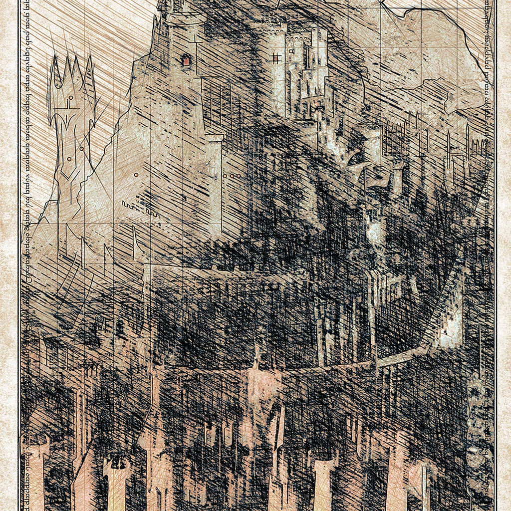 Sauron's Tower - Barad Dur - Da Vinci Style Sketch print - 11.75x36
