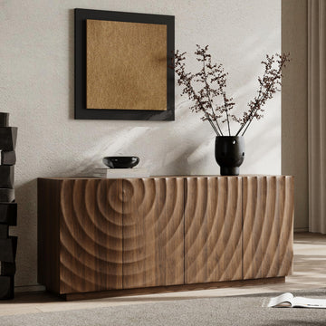 59" Modern Buffet Cabinet with 3D Water Ripple Doors, Sideboard Storage Cabinet with Wooden Base, Freestanding