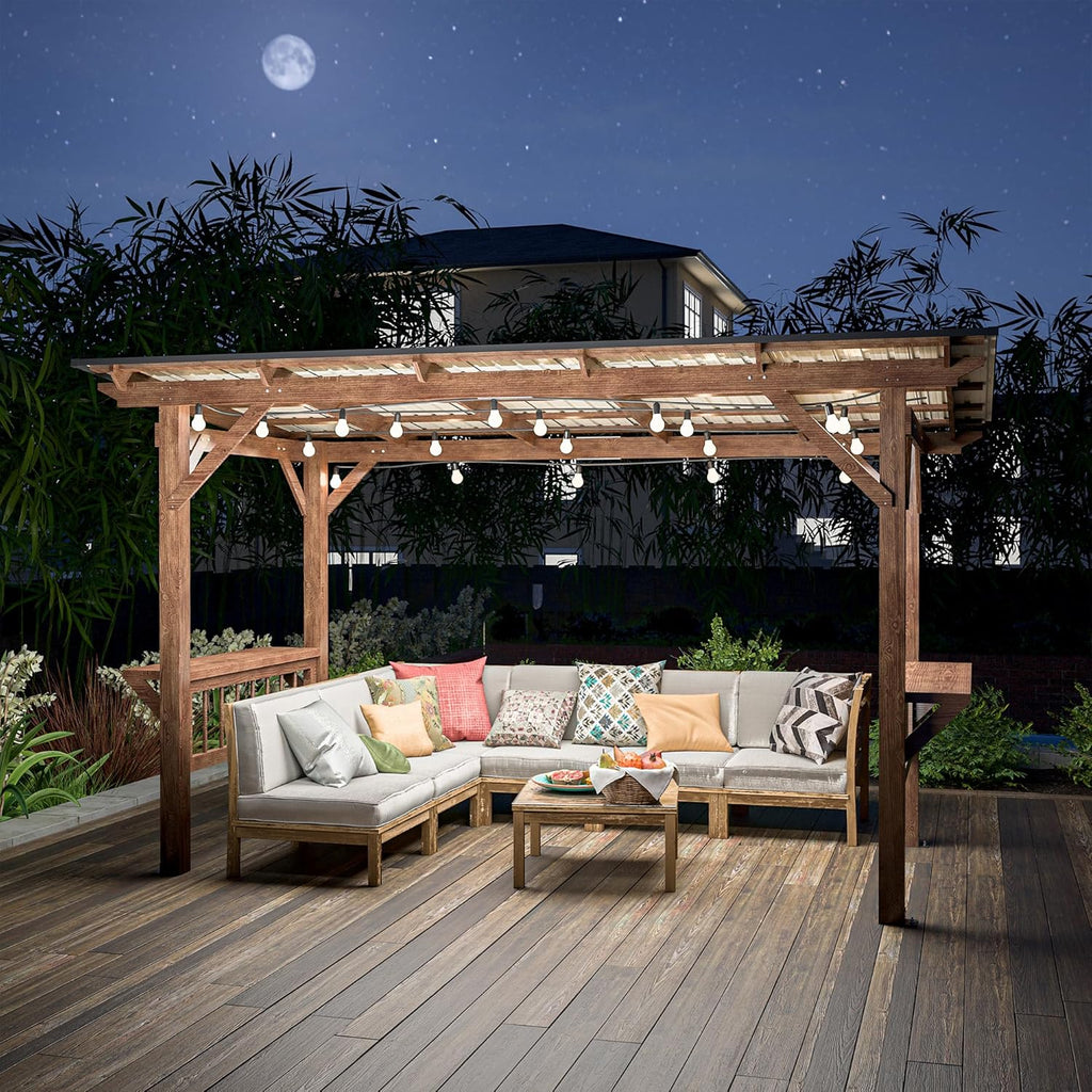 13' x 6.5' Wooden Grill Gazebo Metal Roof, Bulbs, Bar Counte - Image 3