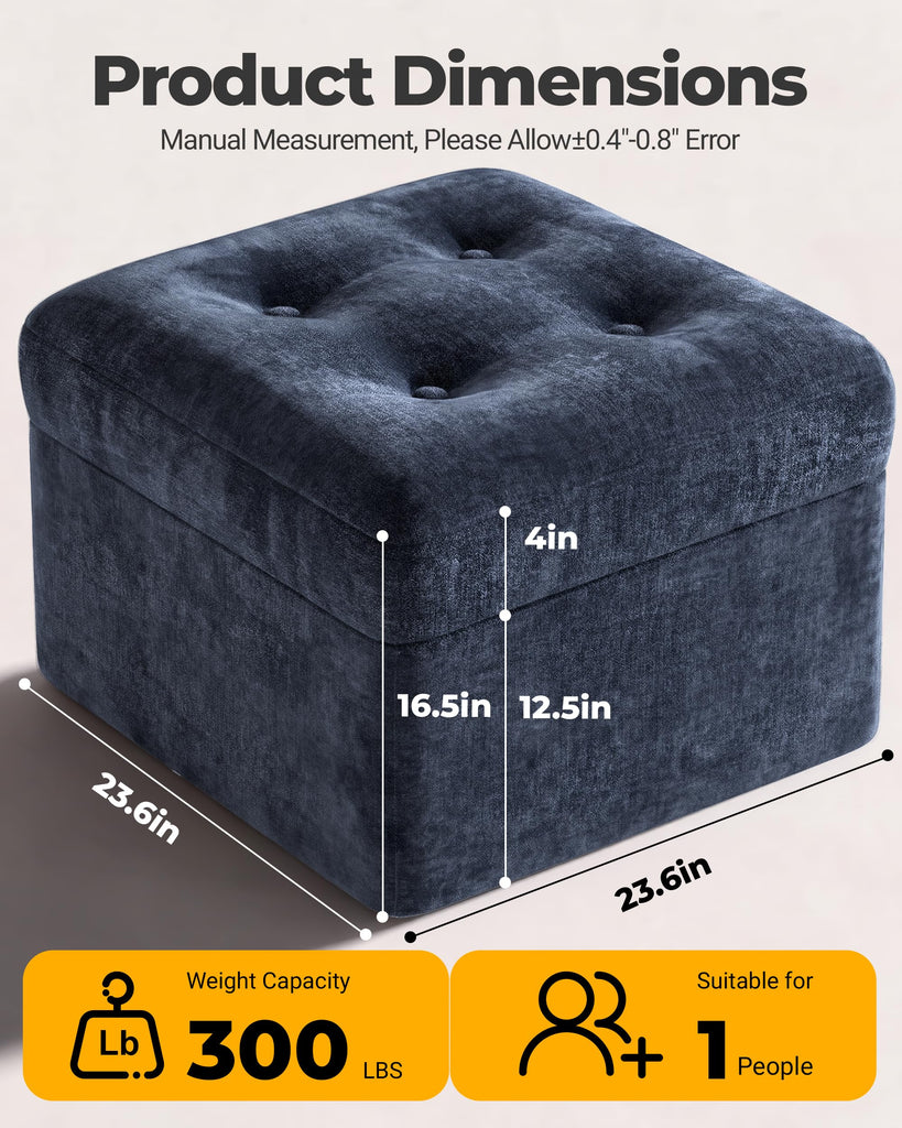 23.6in Pouf Ottoman, Chenille Ottoman Foot Rest with Dual‐Layer Support, Large Plush Pouf with Soft Chunk‐Foam Top &