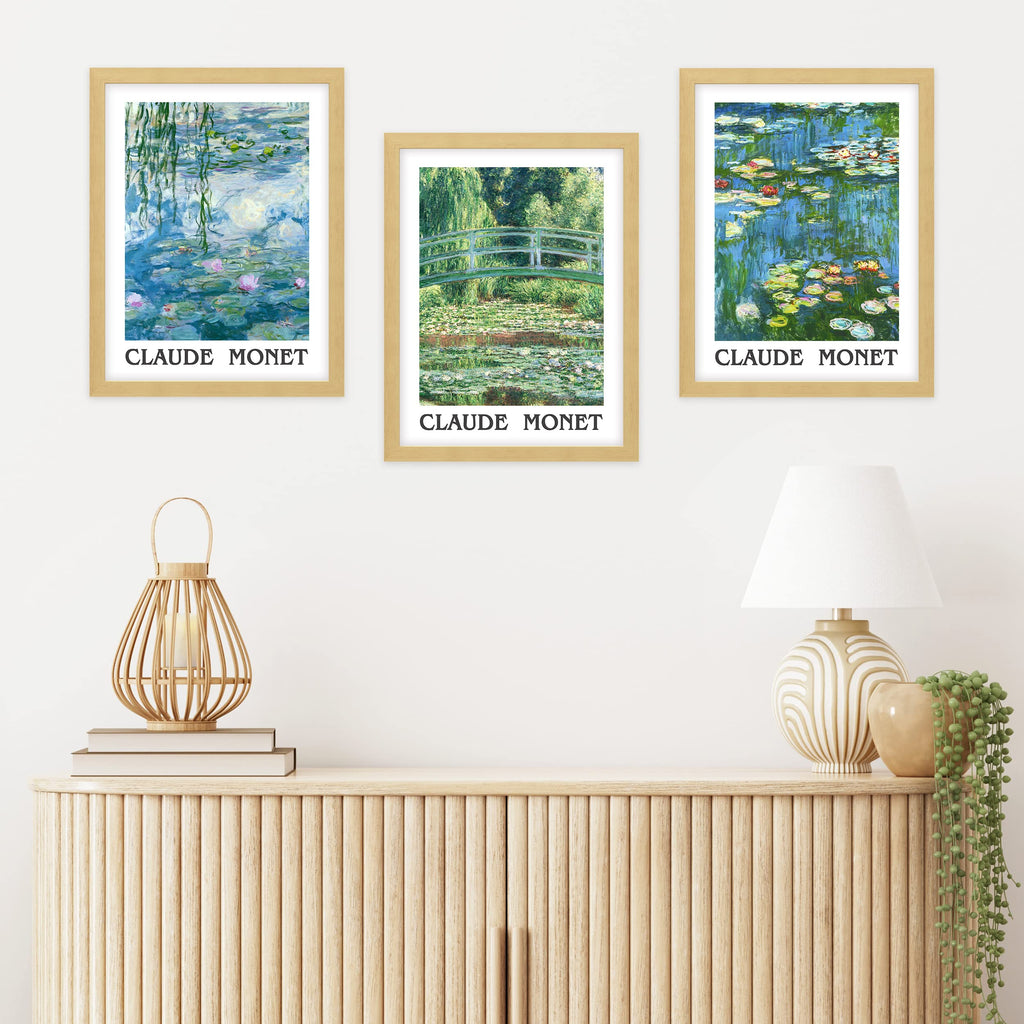 Framed Poster Bathroom Decor 12"x16"x 3 Natural, Wall Art Room Decor Multicolor Watercolor Water Lilies Nature