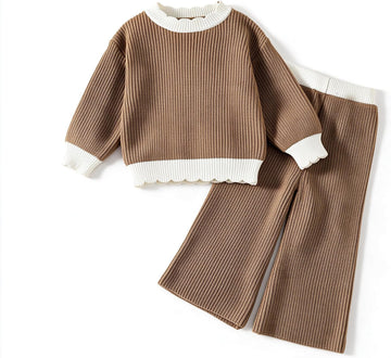 Toddler Girl Knit 2 Piece Outfit Sweater Top and Wide Leg Pants