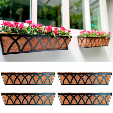 LaLaGreen Wall Planters (4 Pack, 36 Inch) Black Metal Rectangular Hanging Flower Box Window Boxes Planters with Coco