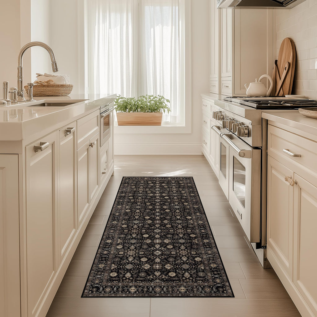 Hallway Washable Runner Rug 2×6, Ultra Soft, Black Gold