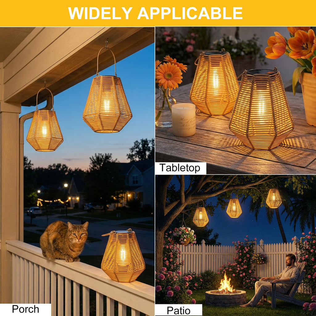 Solar Lantern Outdoor Waterproof, 4 Pack Rattan Hanging Lights