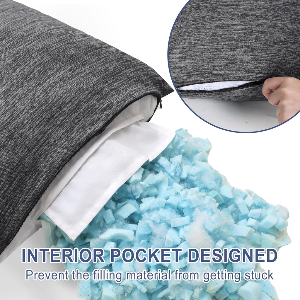 Cooling Body Pillow for Adults, 20x54 Inch Grey - Shredded Memory Foam Body Pillow with Removable & Adjustable