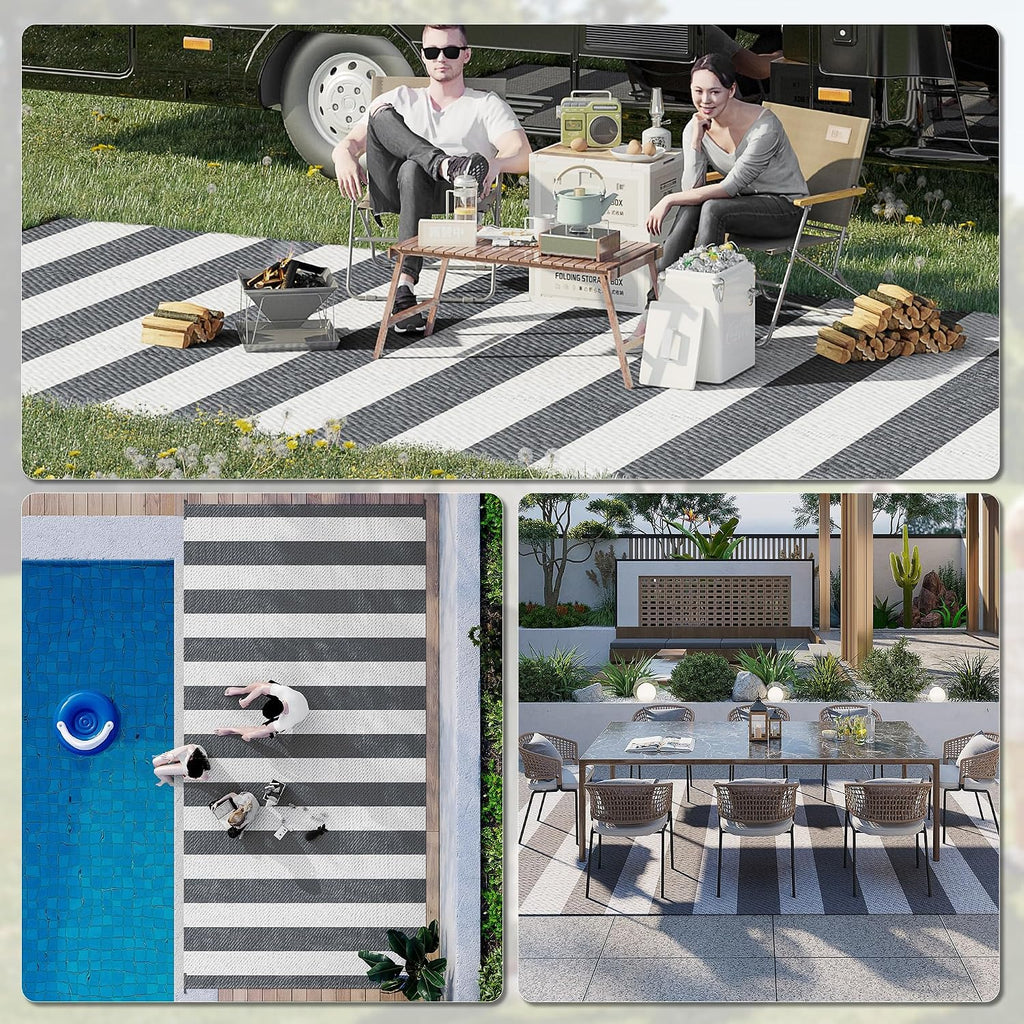 Reversible Outdoor Rug, Gray & White Striped