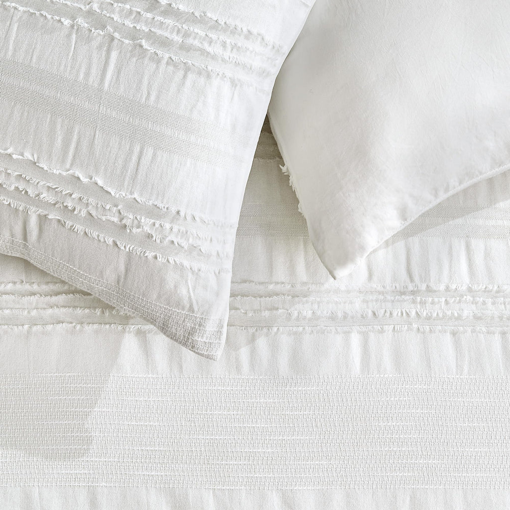 White Comforter Set Queen, Clipped Jacquard Striped Cotton Lightweight Comforter with Pillow Shams, Fluffy Bedding