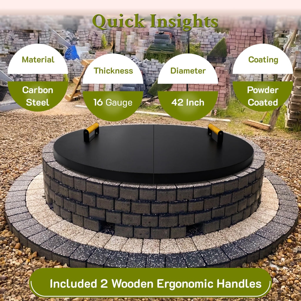 42" Round Fire Pit Lid - Heat Resistant Fire Pit Cover Lid