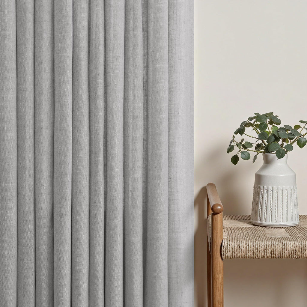 Light Grey Pinch Pleat Curtains 108 Inches Long 2 Panel Back Tab Light Filtering Thick Sheer Linen Pleated Drape Semi