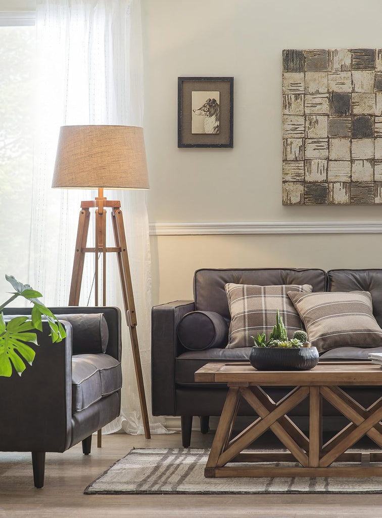 Creative Co-Op Tripod Style Wood Floor Lamp with Drum Shade