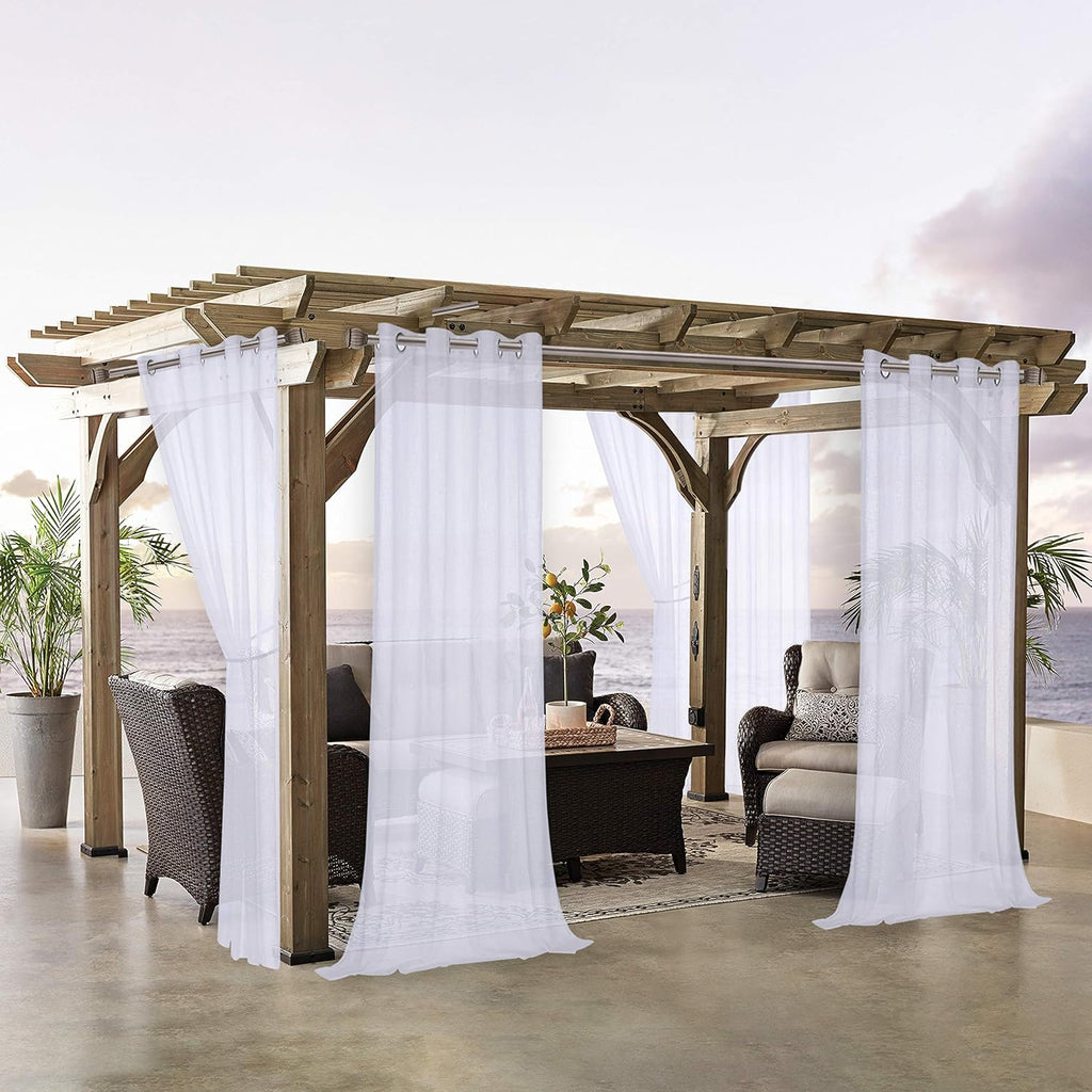 Burlap Linen Look Outdoor Curtain 2 Panels | Waterproof Sheer Curtains for Pergola, Porch, Cabana, Gazebo Grommet